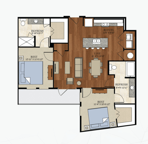 B2 ALT 1 Floor Plan | 1,110 Sq. Ft. at Abstract at Design District, Dallas, 75207